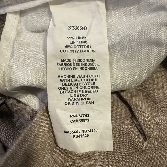 Perry Ellis Portfolio Linen Blend Dress Pants Trousers Tan Beige 33x30 Preppy - Picture 5 of 7